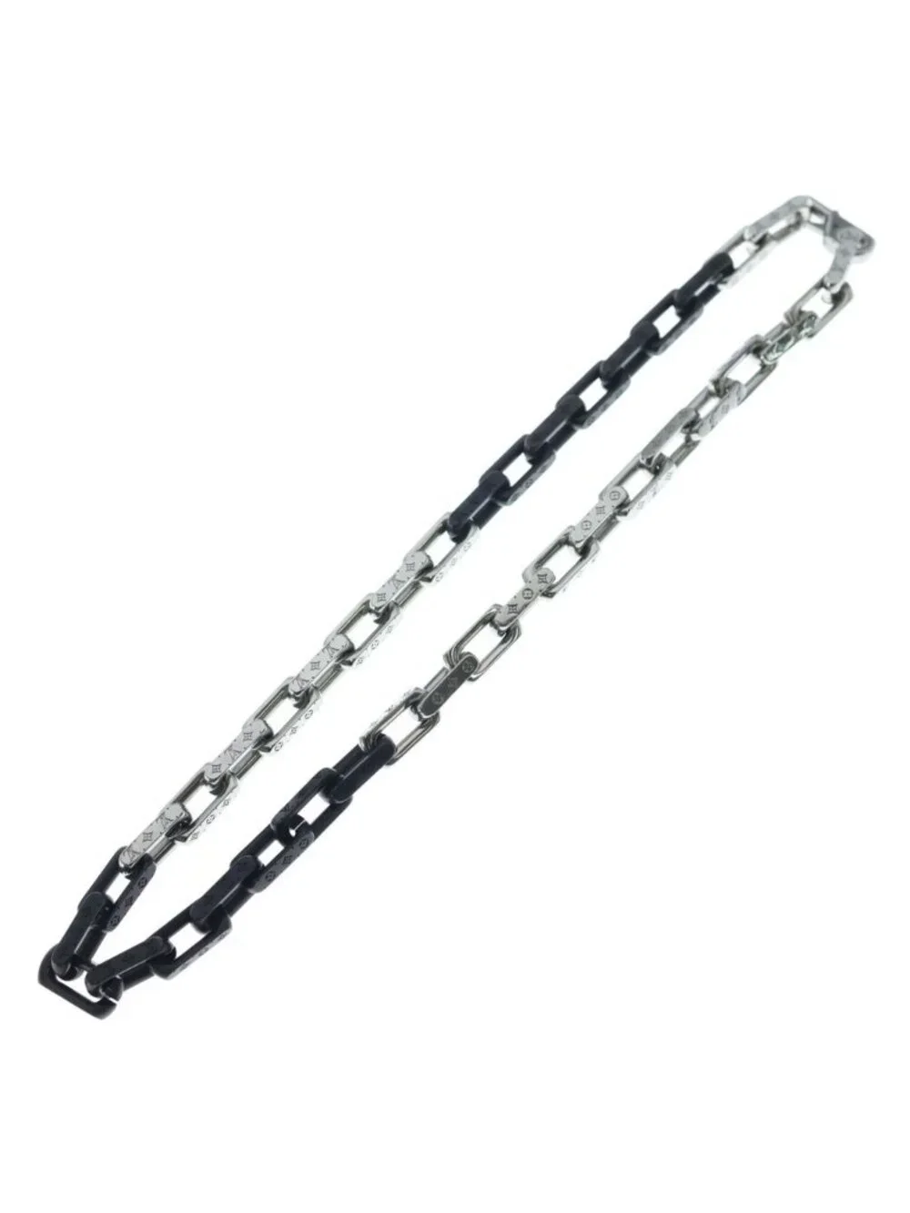 Louis Vuitton Collier Monogram Chain Necklace Silver Black